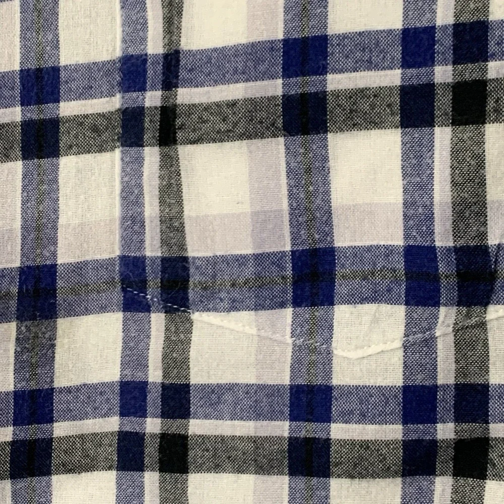 Banana Republic Men's Lg White Blue‎ Black Plaid Button Down Shirt Standard Fit
